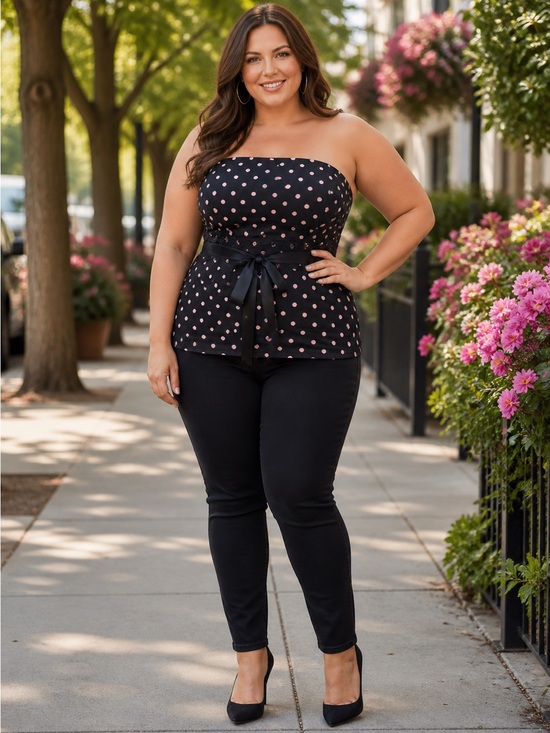 torrid Tops - Torrid Bustier with Ribbon Detail - Black with Pink Dots - Size 3X - Like New!